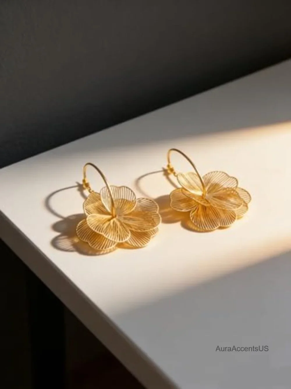 Gold Flower Dangle Hoop Earrings for Women Boho Statement Jewelry